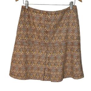 Eccoci Womens A-Line Pleated Skirt Paisley Cotton Stretch Lined Brown‎ Size 10